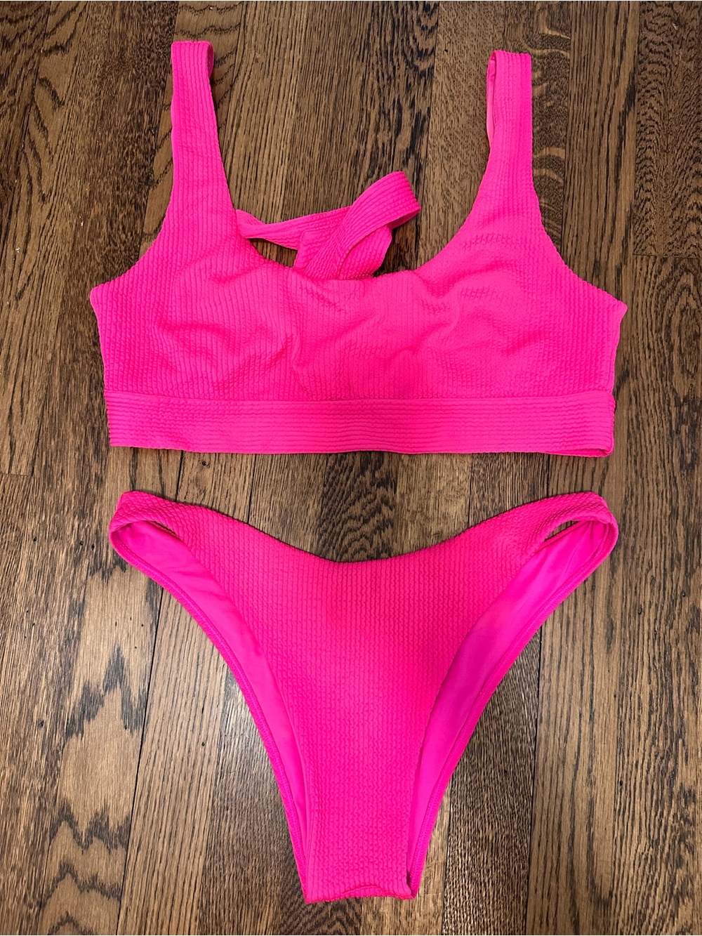 Monday Swimwear | Hot Pink | Ribbed Bikini Set | Large